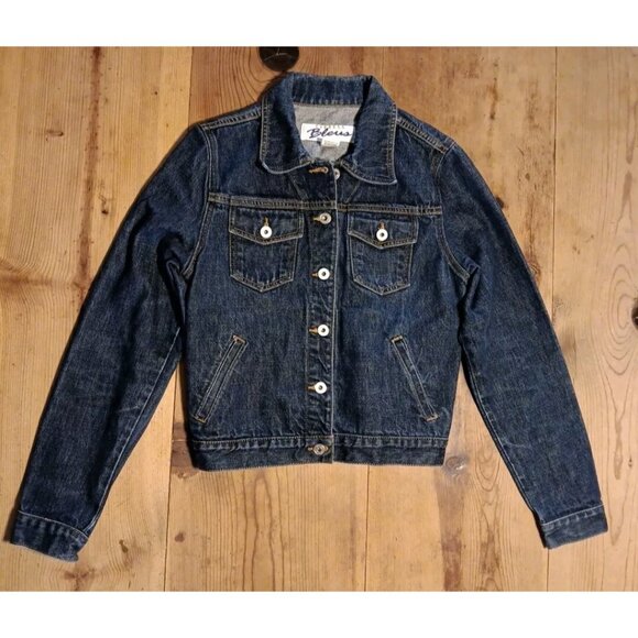 Express Bleus Denim Jean Jacket Trucker Women M Silver Metal Buttons 100% Cotton - Picture 1 of 5